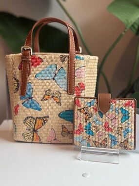Raffia Butterfly Tote & Wallet